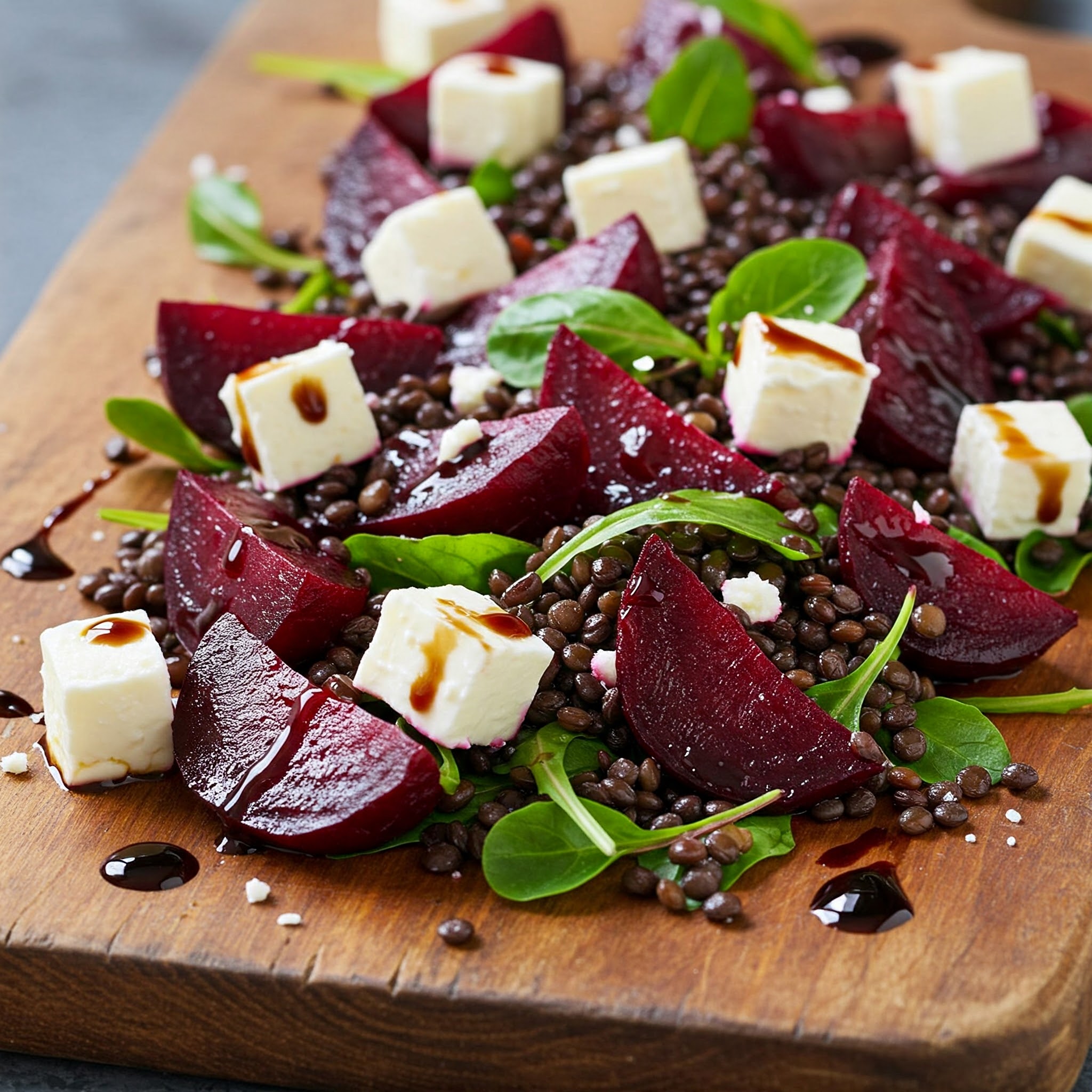 Beet salad with black lentils